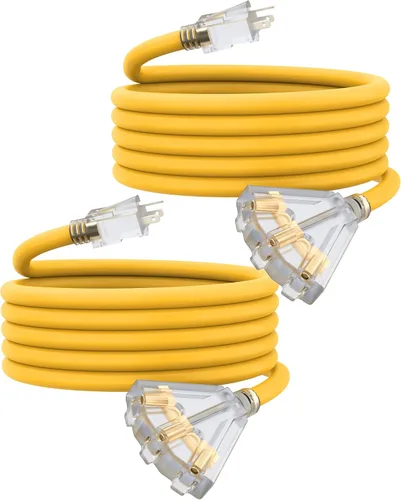 Vista 14 de Cable de extensión de calibre 12 de 2 pies con 3 salidas Paquete de 3 cables de extensión resistentes al agua para exteriores con extremo Negro
