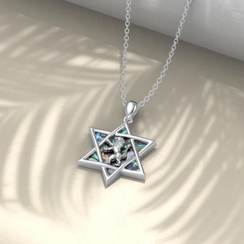 Vista 15 de YFN Collar de estrella de David de plata de ley, concha de abulón, árbol de la vida, joyería judía, regalos para mujeres y hombres