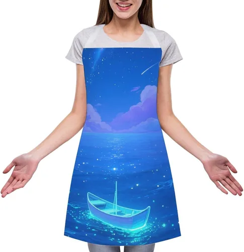 Vista 3 de MUSM Apron for Adults - 27.6 X 31.5 Inch, Heavy-Duty Polyester Aprons with Two Large Pockets, Waterproof Fluorescent Sea Kitchen Apron for Cooking