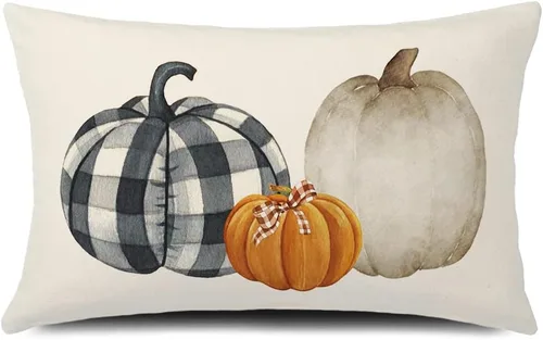 Vista 5 de Funda de almohada de otoño de 20 x 12 pulgadas, funda de cojín de otoño con diseño de calabazas de otoño, funda de almohada lumbar de lino