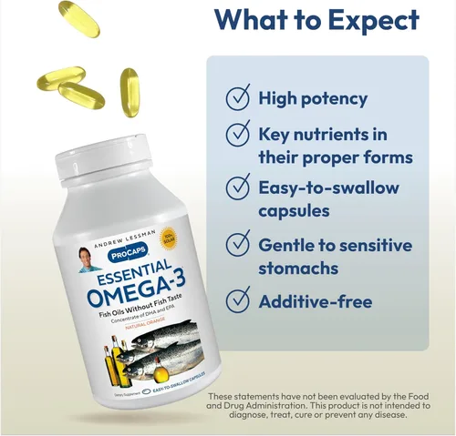 Vista 4 de ANDREW LESSMAN Naranja Omega-3 esencial - 180 cápsulas blandas - Aceites omega-3 ultra puros y de alta potencia. Alto contenido de DHA, sin malestar