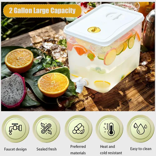Vista 2 de Dispensador de bebidas para refrigerador, dispensador de bebidas de plástico con espita, recipiente de jugo sellado con pantalla de filtro, jarra