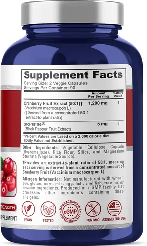 Vista 2 de NusaPure Cápsulas de arándano, 1200 mg, 180 cápsulas vegetales (sin OMG, veganas)