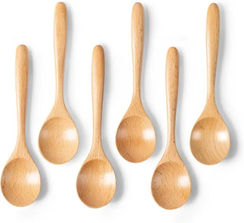 Vista 6 de 2 PCS Cucharas de Madera para Miel, Cucharas de Madera Pequeñas de 6.7 Pulgadas - Excelentes para Té, Café y Sopa, Pequeño Juego de Cucharas de Mesa