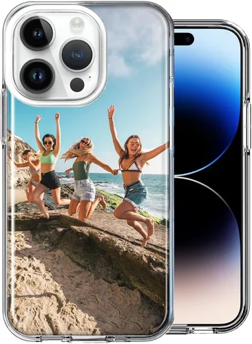 Vista 4 de Funda personalizada de doble capa para Apple iPhone 14 PRO de 6.1 pulgadas solamente, diseña tu propia funda transparente transparente para fotos
