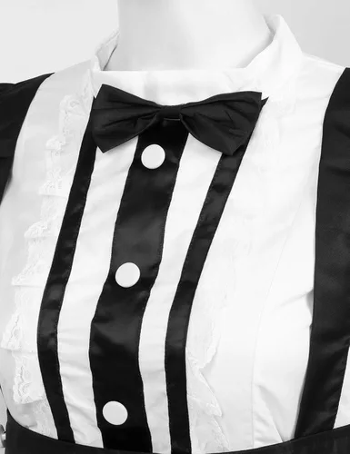 Vista 5 de dPois Womens Sexy French Maid Cosplay Apron Costume Outfits Round Neck Uniform Dress