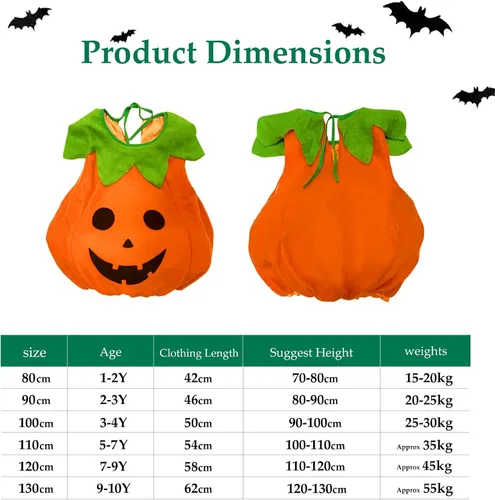 Vista 2 de EVNEED Disfraz de calabaza de Halloween, lindo disfraz de calabaza de Halloween para niños y niñas, ropa de fiesta de disfraces de calabaza