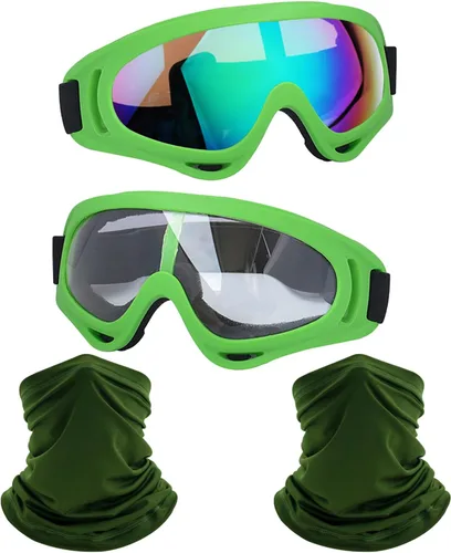 Vista 23 de LJDJ Motorcycle Goggles 2 Pack Dirt Bike with Neck Breathable Bandana Mask