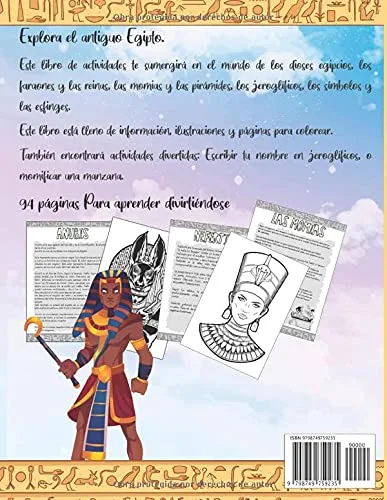 Vista 2 de EL ANTIGUO EGIPTO para niños Un libro para descubrir la egiptología, la mitología egipcia, los dioses y los faraones. Ilustraciones para colorear.