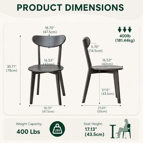 Vista 2 de Sillas de comedor de roble, sillas de cocina, silla moderna de madera maciza 100% con respaldo curvo, silla de comedor para cocina, sala de estar
