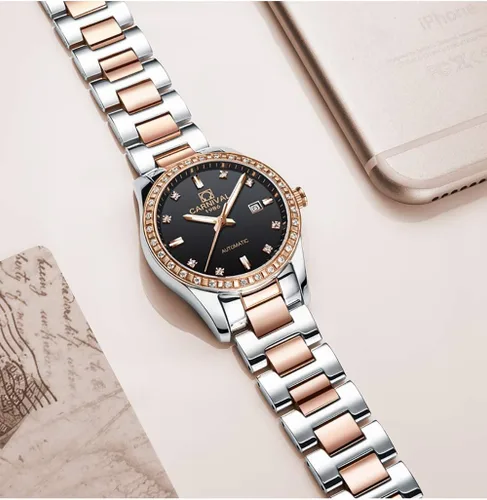 Vista 3 de Reloj mecánico automático de diamantes para mujer, acero inoxidable, zafiro impermeable, elegante reloj azul, Mecánico, cuerda automática