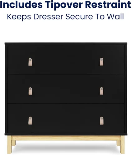 Vista 6 de babyGap Legacy 3 Drawer Dresser with Leather Pulls and Interlocking Drawers by Delta Children, Ebony/Natural Ébano/Natural