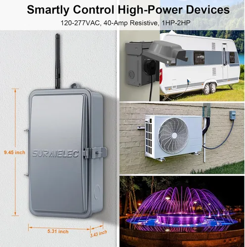 Vista 7 de Suraielec Temporizador de piscina, temporizador inteligente WiFi para bomba de piscina, 120, 240, 277 VAC, 40 amperios, carcasa de metal resistente