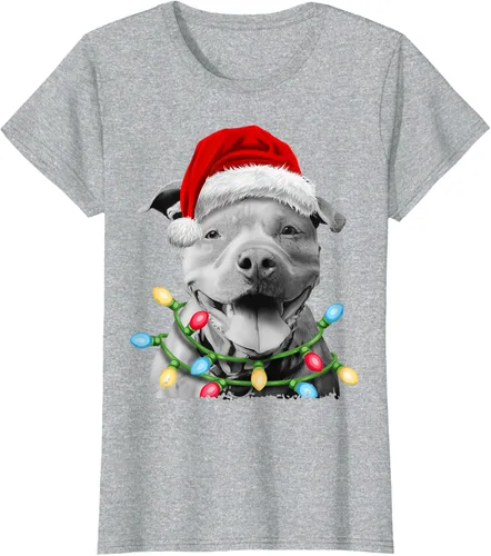 Vista 29 de Pit Bull Santa - Camiseta de perro con luces para árbol de Navidad para niños, Negro, S