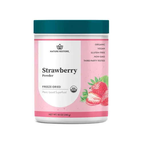 Vista 6 de Nature Restore Polvo de fresa liofilizado orgánico certificado por USDA, 8 onzas, sin OMG, sin gluten, vegano