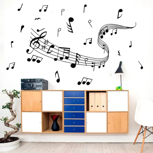 Vista 6 de Calcomanías de pared de notas musicales, notas musicales creativas, calcomanías de pared de vinilo extraíbles para aula, estudio de música, sala