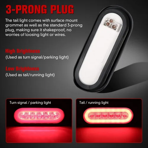 Vista 3 de Luces traseras LED ovaladas rojas de 6 pulgadas, luces traseras de remolque, luces traseras de remolque de montaje en superficie, luces