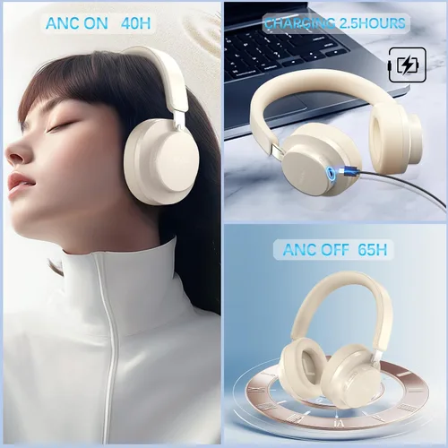 Vista 2 de Auriculares con Cancelación de Ruido Inalámbricos Bluetooth, Auriculares Bluetooth Sobre la Oreja con Micrófono, Auriculares Inalámbricos