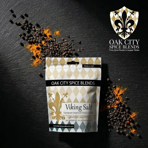 Vista 3 de Mezcla de condimentos de sal vikinga, bolsa de 4 onzas, espolvorea sobre TODO. Fácil de usar. Oak City Spice Blends