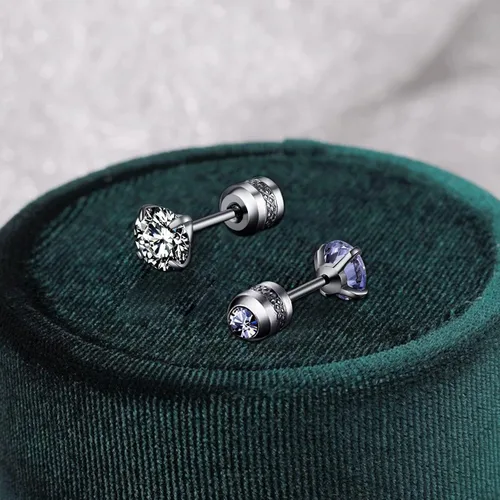 Vista 3 de Aretes de acero de titanio con diseño de circonita fina de acero inoxidable chapados en acero inoxidable para aretes sensibles y simples incrustados