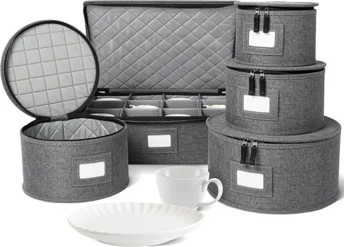 Vista 17 de storageLAB Contenedores de almacenamiento para copas de vino, organizador de carcasa dura para juegos de copas y cristalería, caja de almacenamiento