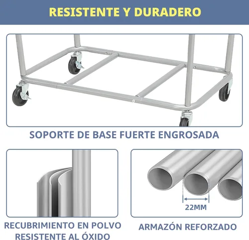 Vista 5 de STORAGE MANIAC Cesto de lavandería comercial con marco de acero resistente, carro de cesta de lavandería industrial de 320 L con ruedas para hotel