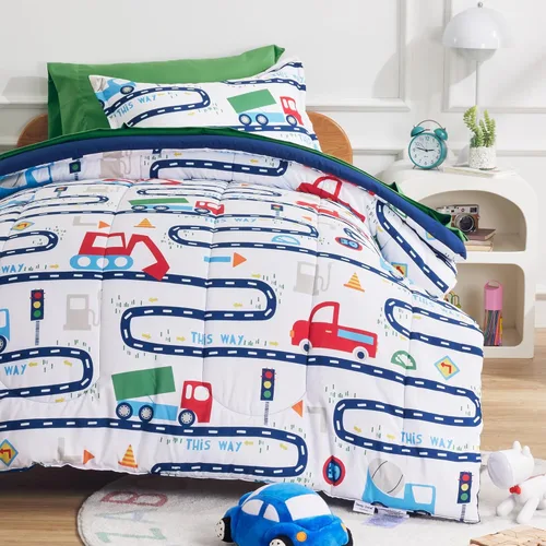 Vista 31 de SLEEP ZONE Juego de edredón de 5 piezas para niños, tamaño individual, súper lindo y suave, ropa de cama para niños en una bolsa, juego de 5 piezas