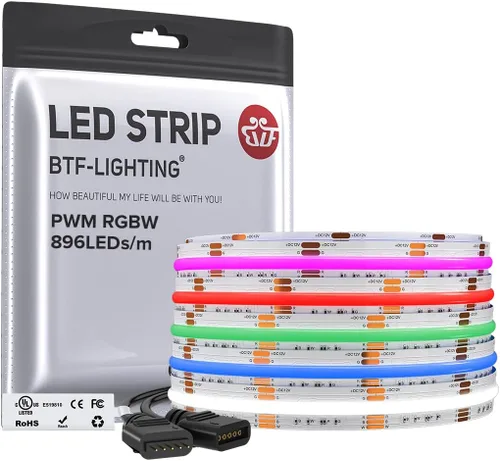 Vista 19 de BTF-LIGHTING FCOB COB Tira de luz LED RGBW 6500K 896LED/m 3m DC12V Flexible de cambio de color de alta densidad y luz uniforme de 12mm de ancho