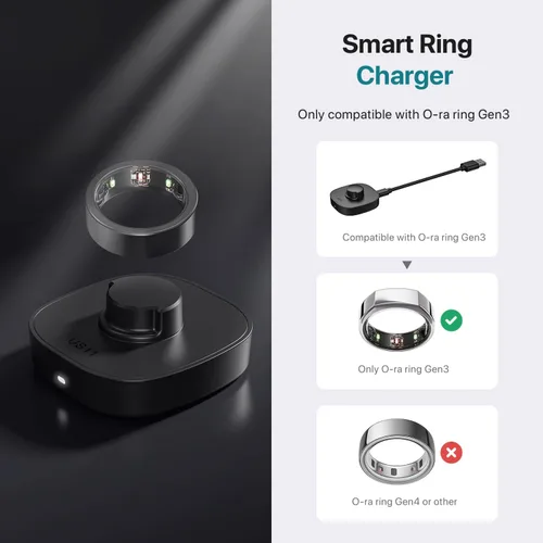 Vista 2 de Compatible with Aura-Ring Gen3 Charger Size 6, Fast and Safe Charging Dock with USB-C Cable, Travel-Friendly Design for Smart Ring (Black)