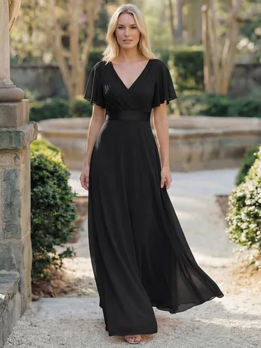 Vista 4 de Ever-Pretty Vestidos formales de mujer para madre de la novia, de manga corta, de chifón, con cintura imperio, de largo hasta el suelo, para dama