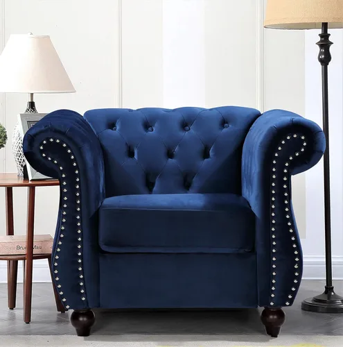 Vista 24 de Container Furniture Direct Feinstein - Sofá de terciopelo moderno Chesterfield para sala de estar con cabezas de clavos, acolchado de diamante