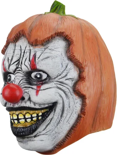 Vista 3 de PARTY ZONE Máscaras faciales de calabaza de Halloween, accesorios de látex de calabaza, novedad para fiestas y fiestas de disfraces de truco o trato