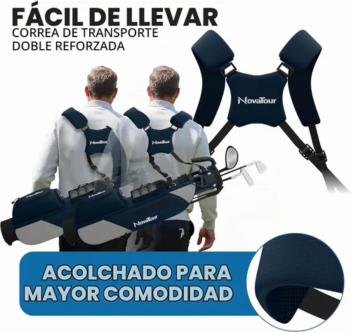 Vista 4 de Bolsa de golf ultraligera Premium Par 3 con doble correa, 6 bolsillos con cremallera para campos ejecutivos y par 3 Azul ártico