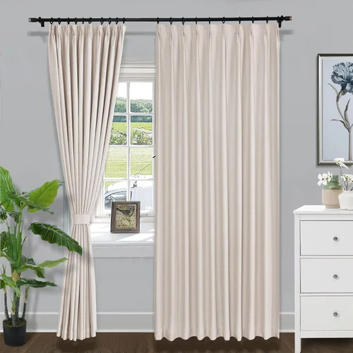 Vista 17 de Fcosie Cortinas opacas de lino de 63 pulgadas de largo, cortinas plisadas para barra transversal, cortinas con aislamiento térmico para comedor