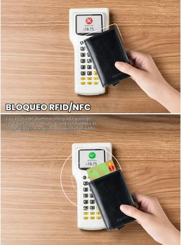 Vista 3 de VULKIT Tarjetero Pop Up Slim Wallet Cuero RFID Bloqueo Tarjetero Caja Hasta 8 Tarjetas de Crédito Negro