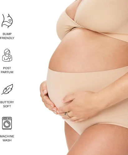 Vista 3 de Motherhood Maternity Ropa interior de maternidad para mujer, paquete de 2 unidades, esenciales posparto, sin costuras, tallas grandes, Negro y Beige