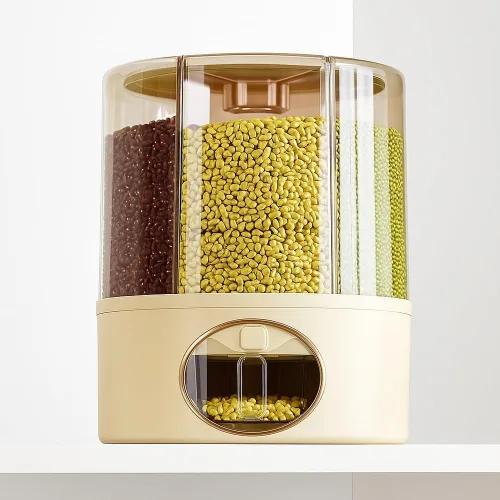 Vista 8 de Dispensador de alimentos giratorio de 6 rejillas prémium con tapa sellada, contenedor de almacenamiento de granos de rotación de 360° para arroz