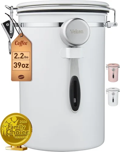 Vista 13 de Veken Recipiente de café con ventana, recipiente hermético de almacenamiento de alimentos de cocina de acero inoxidable con tapas, rastreador