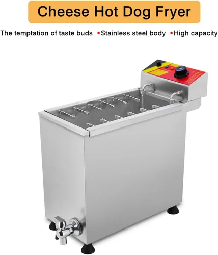 Vista 7 de Freidora eléctrica comercial de 24L de acero inoxidable con queso coreano para perros calientes, máquina de freír mozzarella con ganchos, freidora