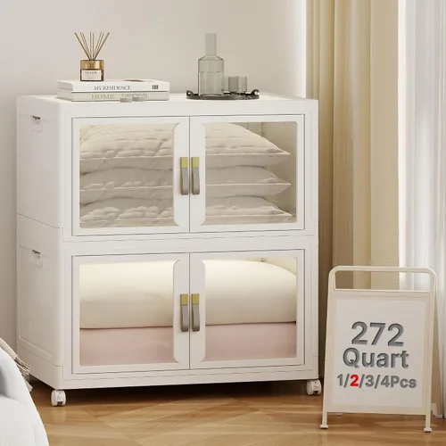 Vista 11 de Contenedores de almacenamiento apilables con tapas, puertas transparentes, contenedores de almacenamiento de 120 cuartos de galón, armario