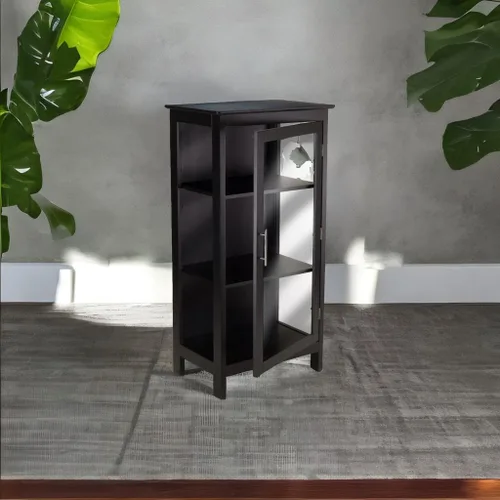 Vista 3 de Ergode Vitrina de madera amapola – negro, puerta de cristal, estantes ajustables – Solución versátil de almacenamiento y exhibición para el hogar