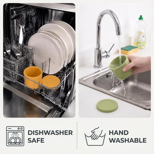 Vista 5 de 6 tazas de helado caseras de silicona, recipientes pequeños de 8 onzas con tapas, recipientes reutilizables para congelador, aptos para lavavajillas