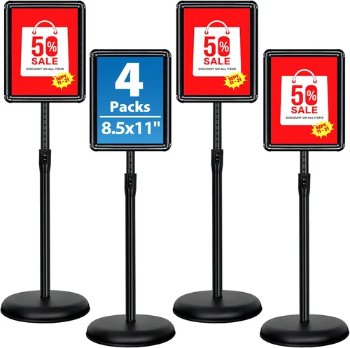 Vista 10 de Soporte ajustable para cartel de póster de pedestal de 8.5x11 pulgadas, soporte de pie de alta resistencia con marco de hebilla de aluminio