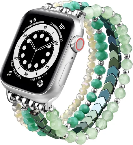 Vista 35 de MOFREE - Pulsera de cuentas compatible con Apple Watch Band de 1.496 in/1.575 in/1.614 in/1.65 in (38, 40, 41 y 42 mm) Series Negro/Oro