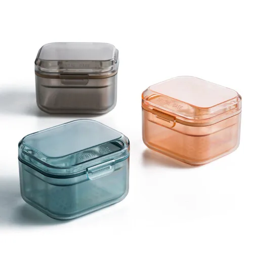 Vista 3 de Caja de 1 pieza para prótesis dental, caja de baño de 3 capas, caja rectangular para dentaduras postizas, caja de almacenamiento de dientes falsos