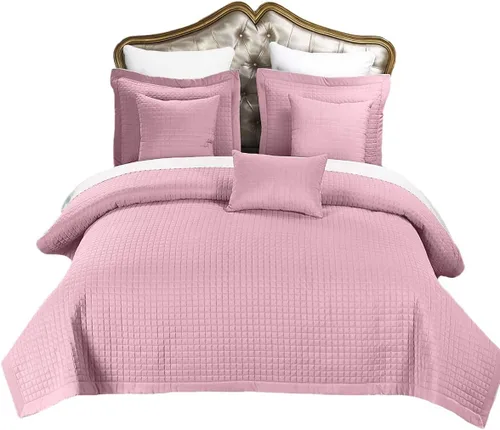 Vista 3 de Royal Hotel Bedding Juego de edredón de lujo a cuadros – Colcha de felpa suave de 2 piezas, ropa de cama con relleno cosido para todas las Negro