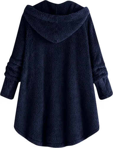 Vista 3 de COTECRAM Abrigos de invierno para mujer 2023 moda talla grande Sharpa Jacke chaqueta de forro polar con botones y capucha cálida para exteriores