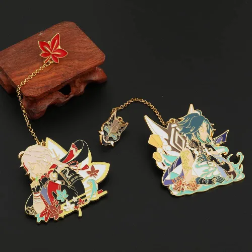 Vista 2 de Gen-shin Im-pact - Juego de pines esmaltados personajes de juegos de anime Venti Kazuha Xiao broches de metal con forma de mochila sombrero