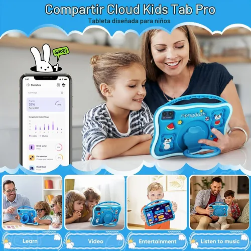 Vista 7 de MengDash Tableta para niños, tableta de 10.1 pulgadas para niños de 3 a 10, tableta educativa de aprendizaje para niños pequeños Android 14, 8 GB
