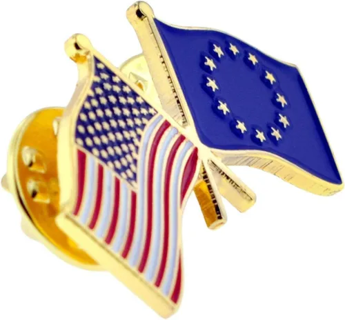 Vista 144 de PinMart Pin de solapa esmaltado con bandera de la amistad cruzada de Estados Unidos y el mundo